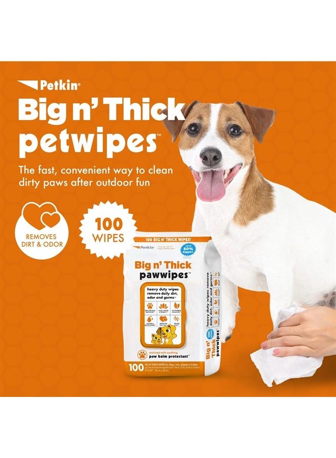 Petkin Big N' Thick Paw Wipes for Dogs, 100 Large Wipes (4 Pack) - Clean Dirty Paws After Walks, with Paw Balm Protectant - Keep Floors and Furniture Clean - Ideal for Home or Travel - Orange Scent - Image 2