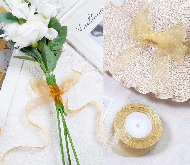 IMPRINT Light Golden Sheer Organza Chiffon Ribbon, 1.5 inch Width, 35 Meters Length, for Gift Wrapping, Crafts - Image 3