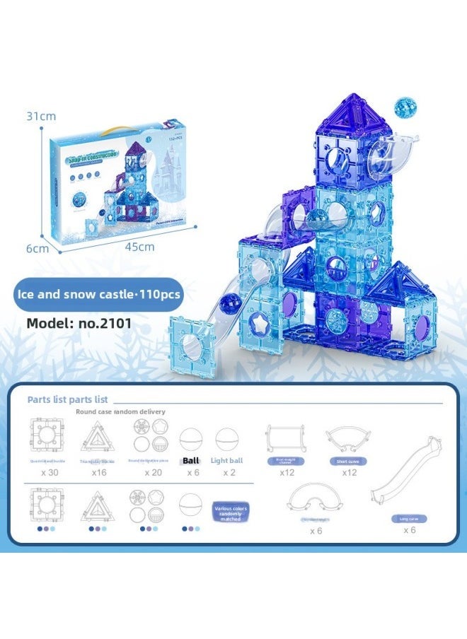 Color Window Magnetic Sheet Magnetic Building Blocks Variety Toys Children's Educational Slide Ball Track Splicing Toys-Color:Castle  - Image 1