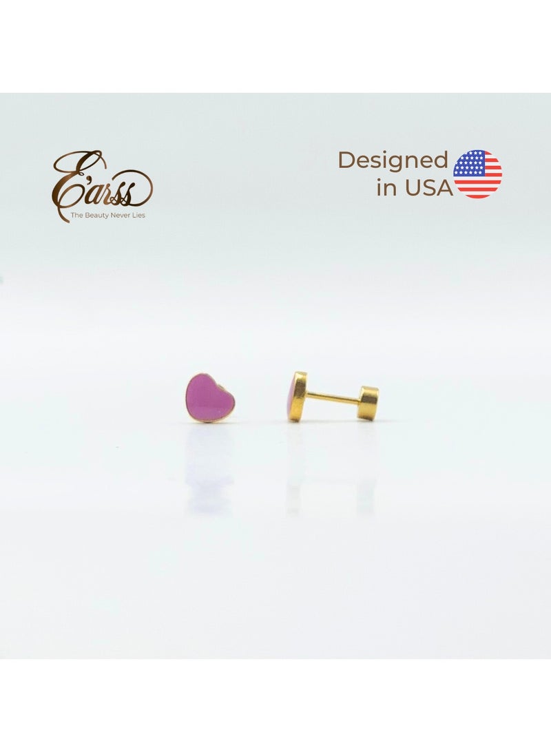 ايرس أقراط أذن على شكل قلب أرجواني للأطفال، مطلية بالذهب - Image 2