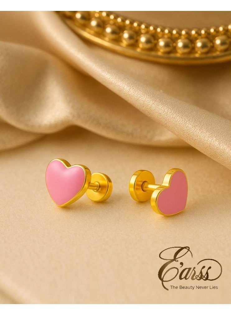 ايرس أقراط أذن على شكل قلب أرجواني للأطفال، مطلية بالذهب - Image 3