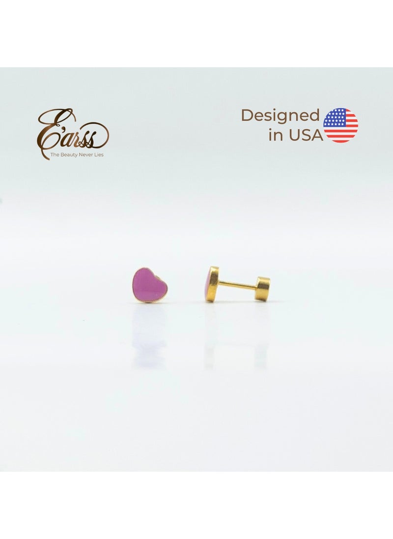 Earss Purple Heart Stud Earrings For Kids, Gold Plated  - Image 2