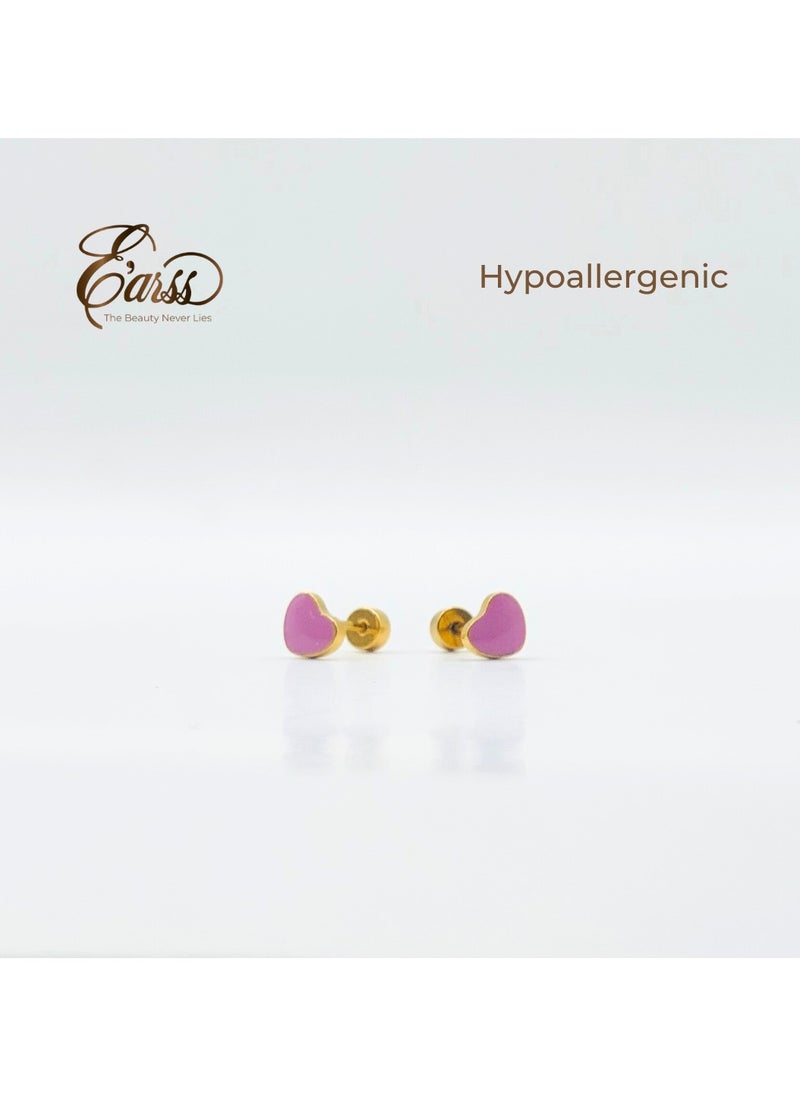 Earss Purple Heart Stud Earrings For Kids, Gold Plated  - Image 3