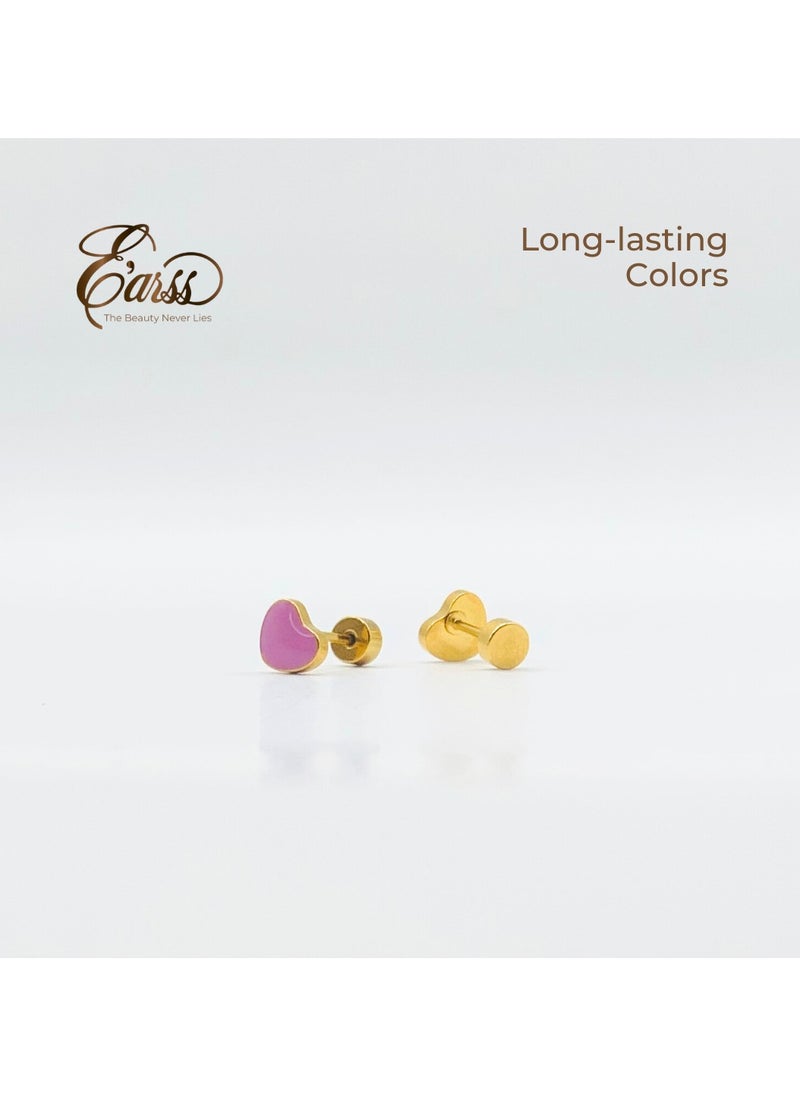Earss Purple Heart Stud Earrings For Kids, Gold Plated  - Image 5
