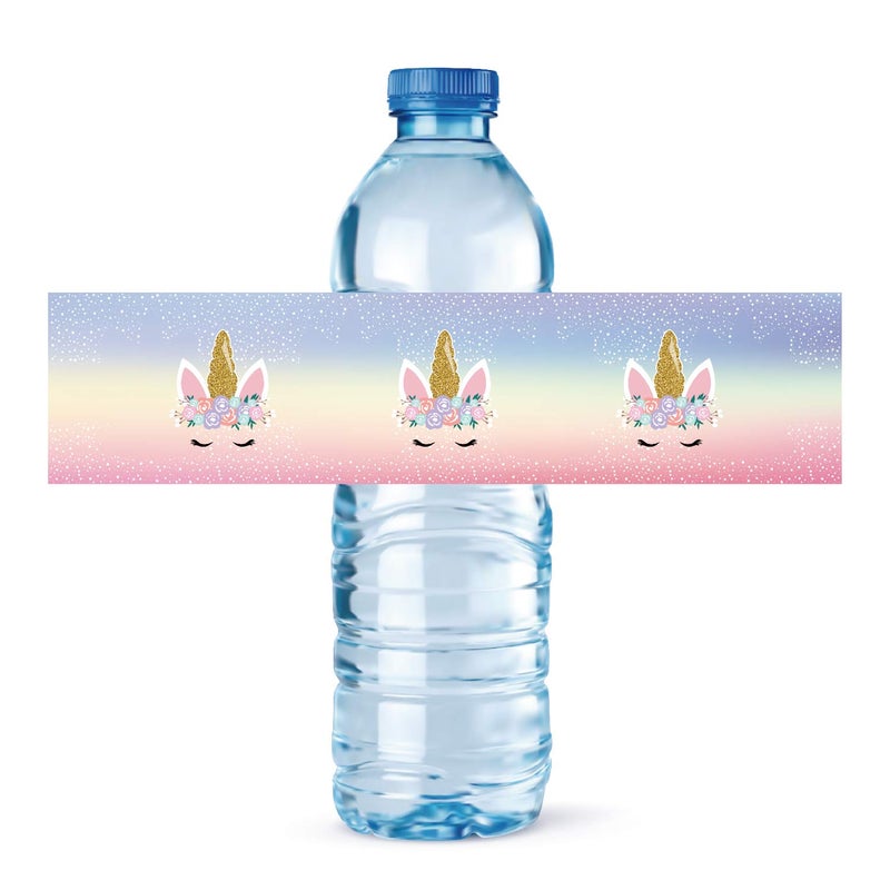 24 Unicorn Bottle Wraps Waterproof Bottle Labels Baby Shower Birthday Party Magical Unicorn Water Bottle Cute DIY Decorations