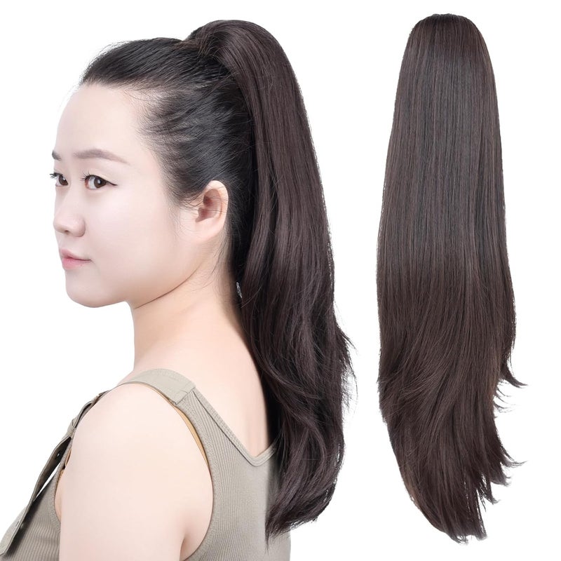 SYXLCYGG Dark Brown Clip Ponytail Extensions Straight Clip Claw Ponytails 18" 4.3 OZ Synthetic Like Real Hair Fake Hair piece Women Easy To Use Fluffy Yaki