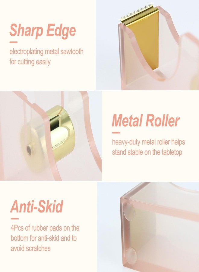 Multibey Clear Acrylic Rainbow 1 Inch Core Desktop Adhesive Tape Dispenser Cutter with Tape Office School Gift Idea (Pink) - Image 2