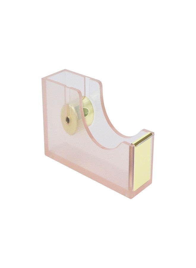 Multibey Clear Acrylic Rainbow 1 Inch Core Desktop Adhesive Tape Dispenser Cutter with Tape Office School Gift Idea (Pink) - Image 1