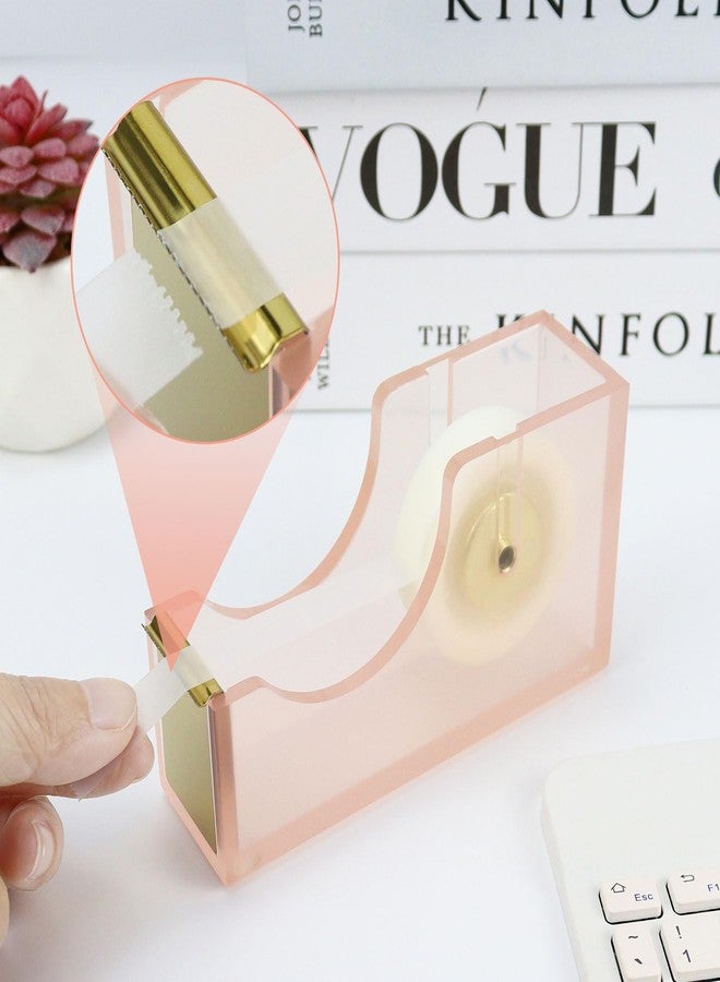 Multibey Clear Acrylic Rainbow 1 Inch Core Desktop Adhesive Tape Dispenser Cutter with Tape Office School Gift Idea (Pink) - Image 5