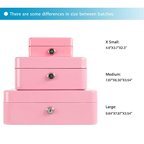 xydled Locking Steel Large Cash Box with Removable Coin Tray and Key Lock,9.84"x 7.87"x 3.54",Pink - Image 5