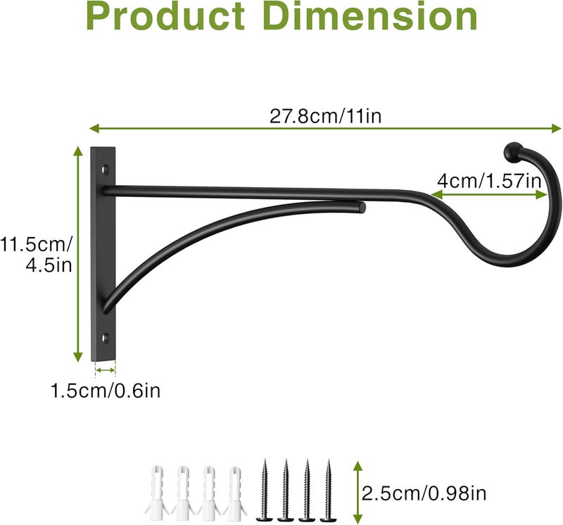 saffruff 11 Inch Outdoor Plant Hanging Hooks for Wall:Metal Bracket for Hanging Baskets, Bird Feeders, Wind Chimes, Flower Baskets, Yoga Mat, Lanterns, Black - Image 4