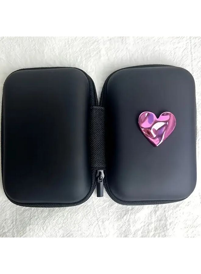 Black Heart Shaped Storage Case For Earphones And Chargers With Zipper - Image 5