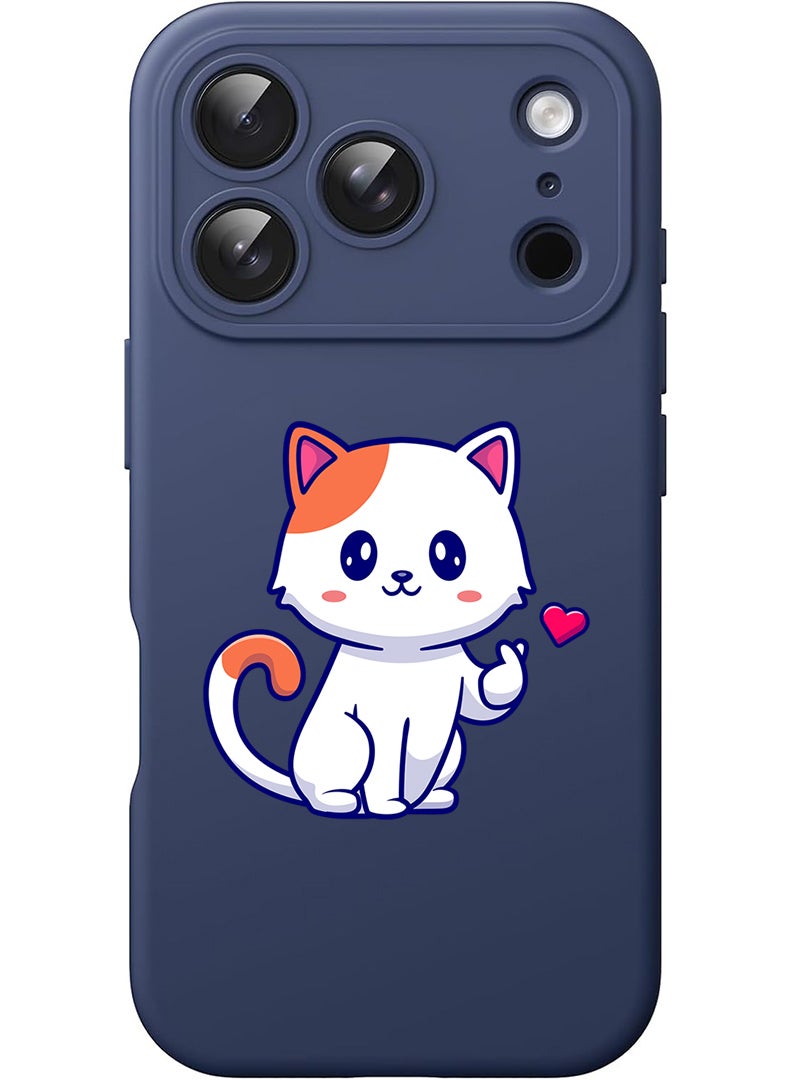 Theodor Protective Slim Fit Case Liquid Silicone Cover with Full Body Protection Anti-Scratch Shockproof Case For Apple iPhone 17 Pro Max (Blue) Cat love - Image 1