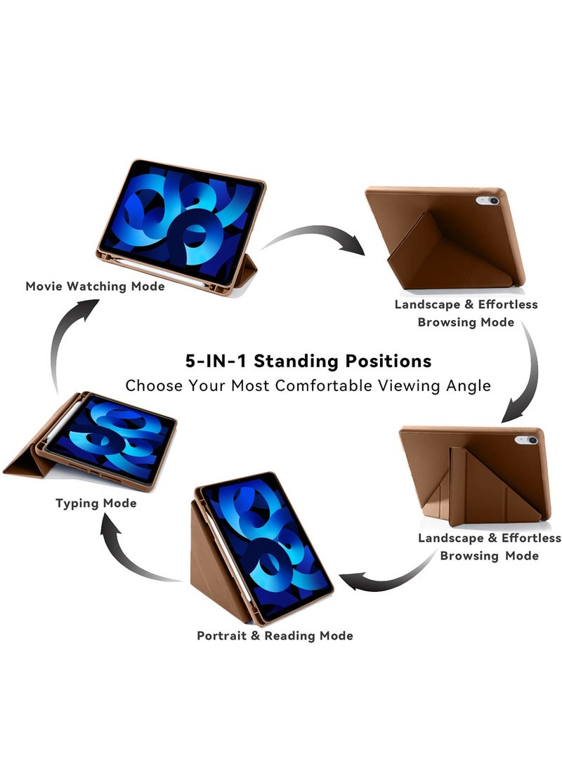 Techie Apple iPad Air 4/5 10.9" (2020, 2022)   Smart Folio Flip Origami Trifold Case with Pencil Holder and Auto Wake/Sleep Function Cover  - Brown - Image 5