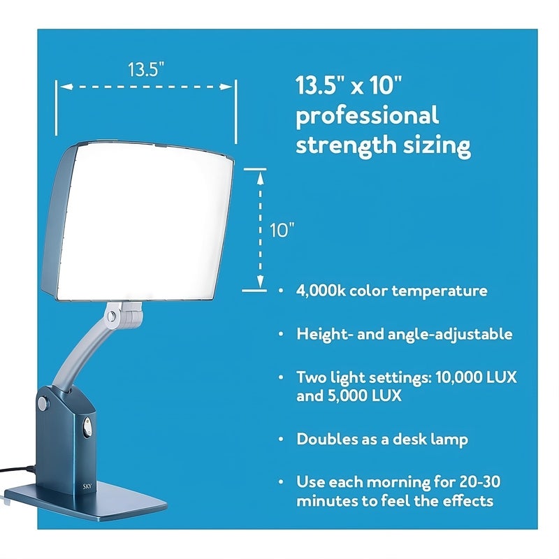 Carex Day-Light Sky Bright Sunlight Therapy Lamp, 10000 LUX Therapy Lamp at 12 Inches, LED Bright White Light with Adjustable Height and Brightness Levels for Mood - Image 4