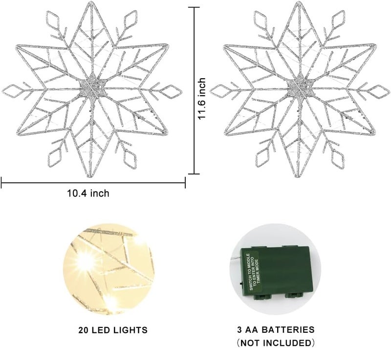 hogardeck Christmas Tree Topper, 10" Lighted Silver Snow Tree Topper, 20 LED Lights Silver Glitter Powder Snowflake Tree Toppers Christmas Decorations, Battery Powered Timer Xmas Treetop Star Decor - Image 4