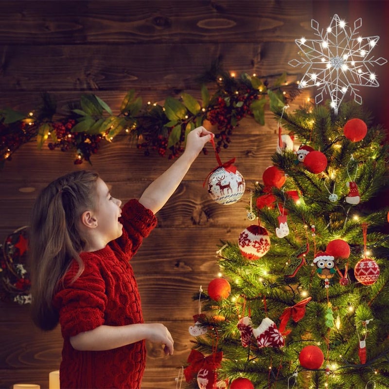 hogardeck Christmas Tree Topper, 10" Lighted Silver Snow Tree Topper, 20 LED Lights Silver Glitter Powder Snowflake Tree Toppers Christmas Decorations, Battery Powered Timer Xmas Treetop Star Decor - Image 3