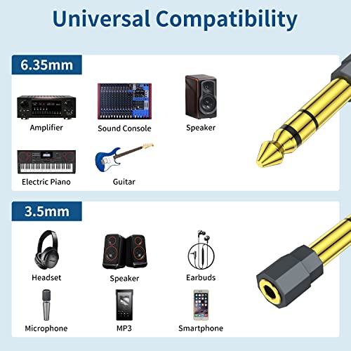 QianLink 2 Pack 6.35mm 1/4 Male to 3.5mm 1/8 Female Stereo Headphone Adapter Audio Jack Plug Gold Plated for Speaker Headphone Guitar Digital Piano Amp Adapte (Grey) - Image 5
