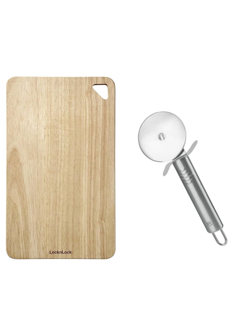 LocknLock Medium Rectangular Cutting Board + Free Metaltex 67mm Pizza Cutter | Durable & Practical Kitchen Set