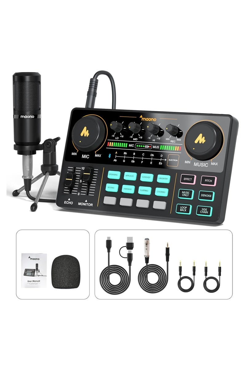 ماونو AU-AM200 S1 مجموعة بودكاست شاملة للمبتدئين - واجهة صوتية مع ميكروفون مكثف، ذراع متحرك، حامل صدمات، وبطاقة صوت للبث المباشر، التسجيل، وإنشاء المحتوى - أسود - Image 1