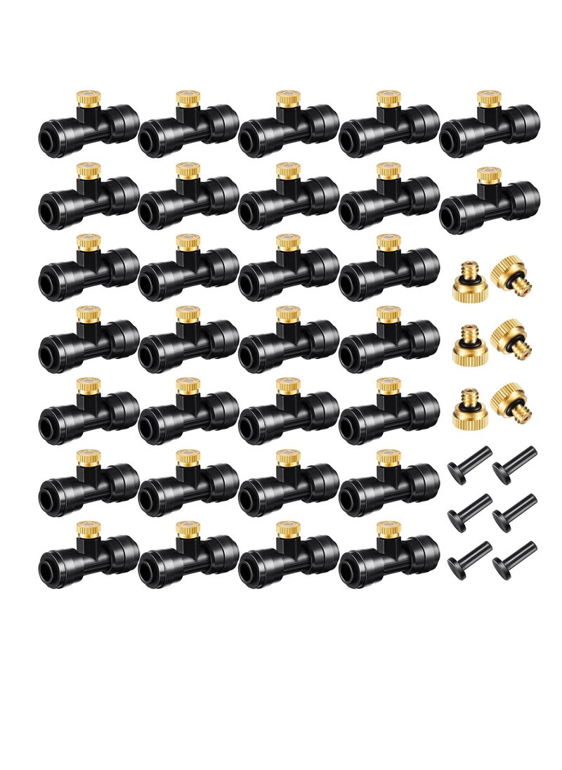 KASTWAVE - Misting Nozzles, KASTWAVE Kit Include Water Misting Nozzle Tees Thread 1/4 Inch and Brass Orifice Nozzle with Black Plug for Outdoor Spray Cooling System (72 Pieces in Total) - Image 1