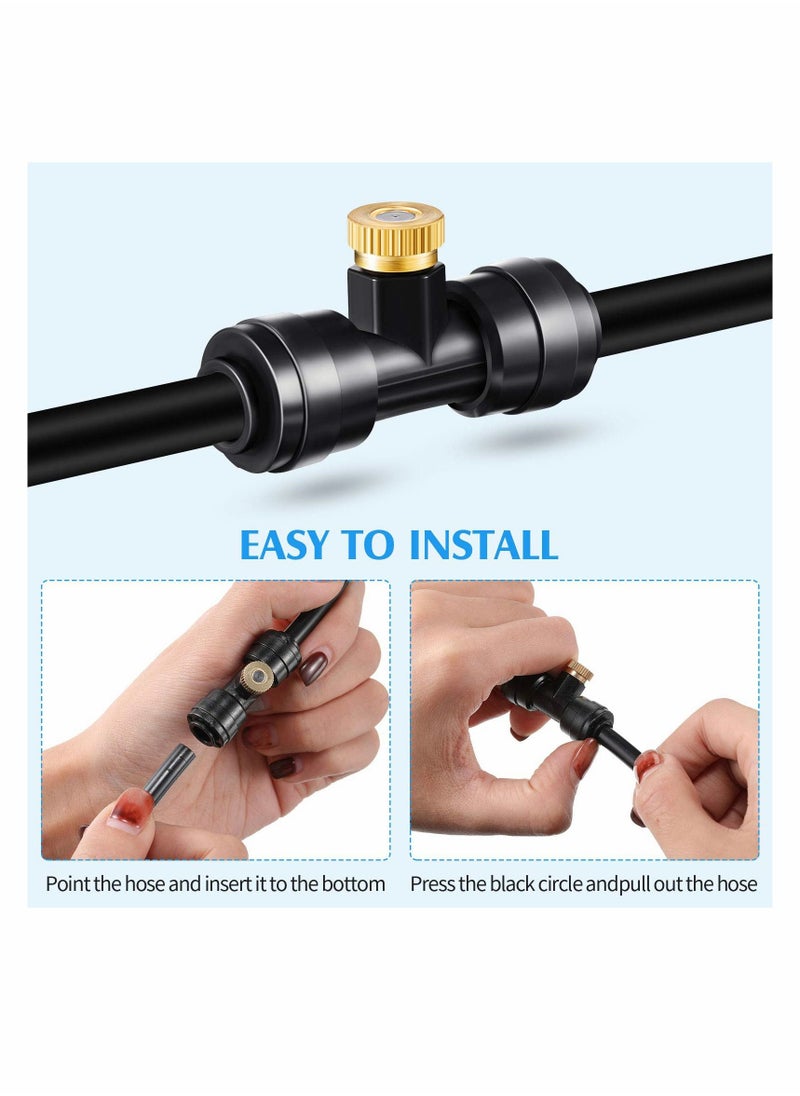 KASTWAVE - Misting Nozzles, KASTWAVE Kit Include Water Misting Nozzle Tees Thread 1/4 Inch and Brass Orifice Nozzle with Black Plug for Outdoor Spray Cooling System (72 Pieces in Total) - Image 1