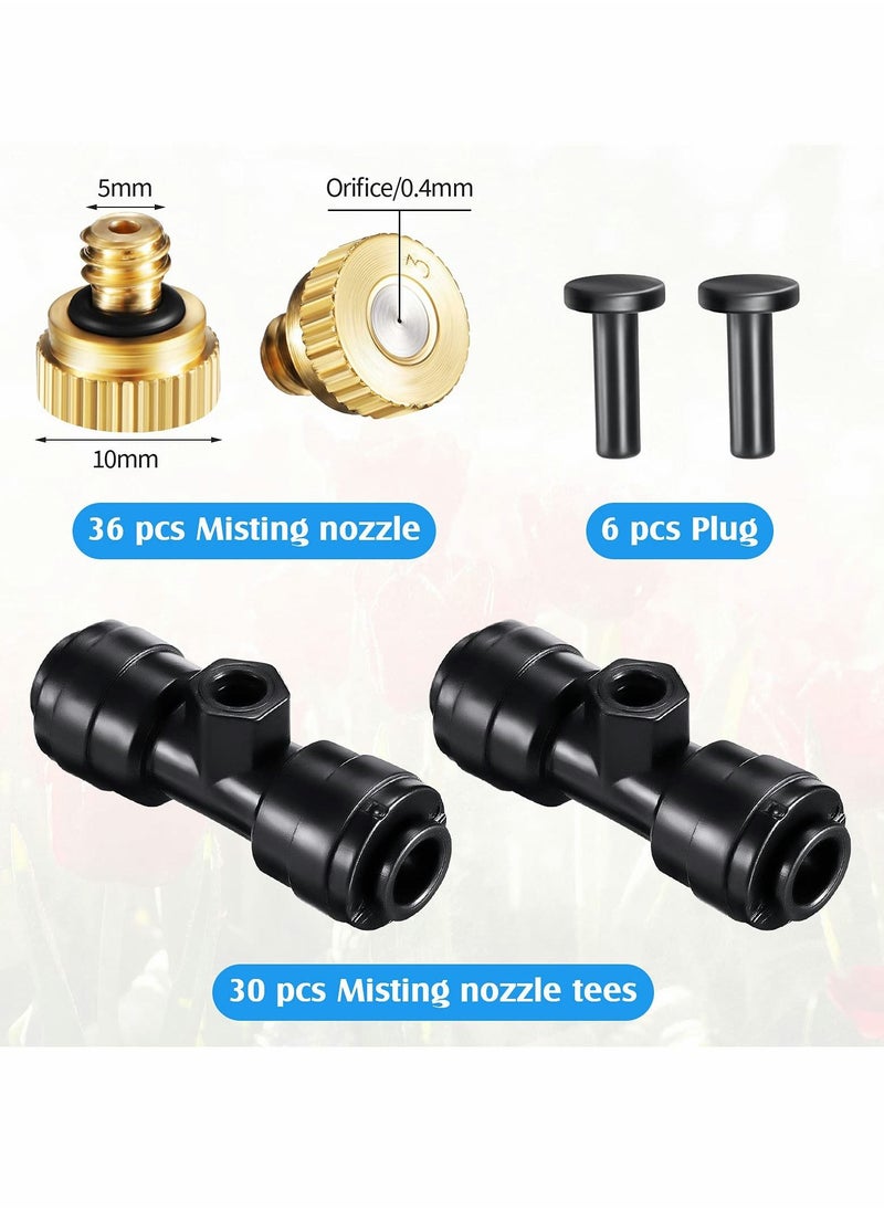 KASTWAVE - Misting Nozzles, KASTWAVE Kit Include Water Misting Nozzle Tees Thread 1/4 Inch and Brass Orifice Nozzle with Black Plug for Outdoor Spray Cooling System (72 Pieces in Total) - Image 1