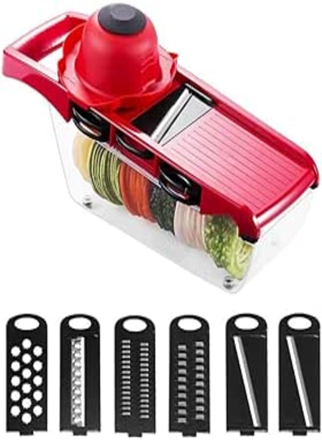 Noahfun Vegetable Slicer Cutter With 6 Magic Blades,Hand Protector,Storage Container,Extra Peeler Included, Cutter Chopper Grater For Tomato Onion Potato Cucumber Cheese