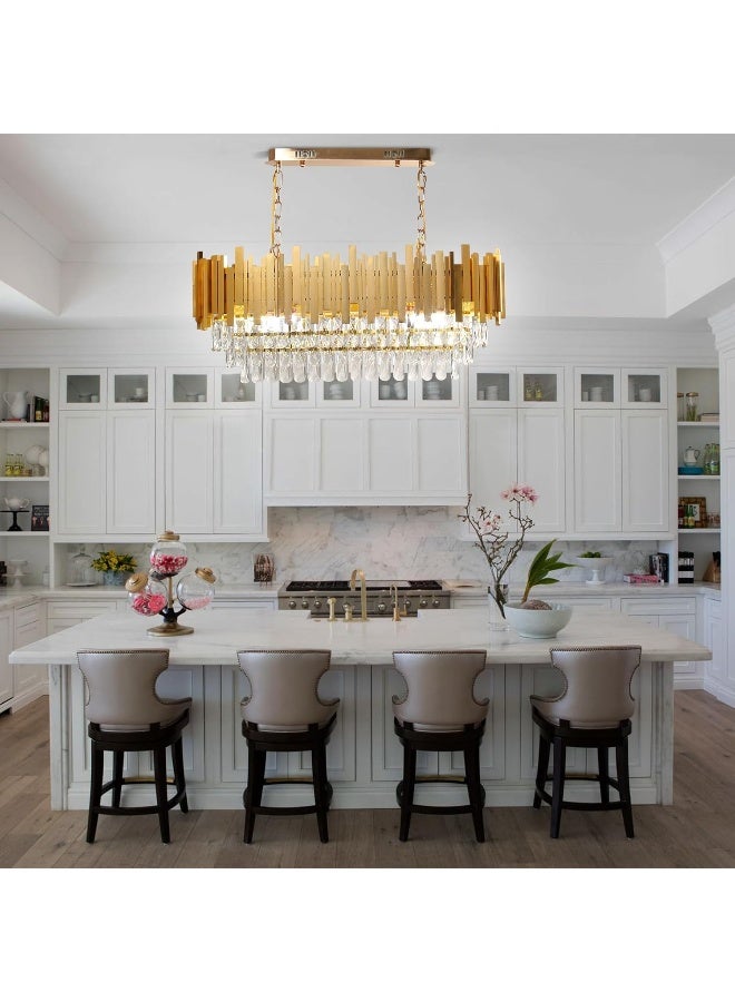 Frixchur Frixchur Modern Crystal Chandeliers 32'' Gold Flush Mount Ceiling Light 3-Tier Crystal Chandeliers Oval Crystal Pendant Light Modern Chandeliers For Dining Room Kitchen Island Living Room  - Image 2