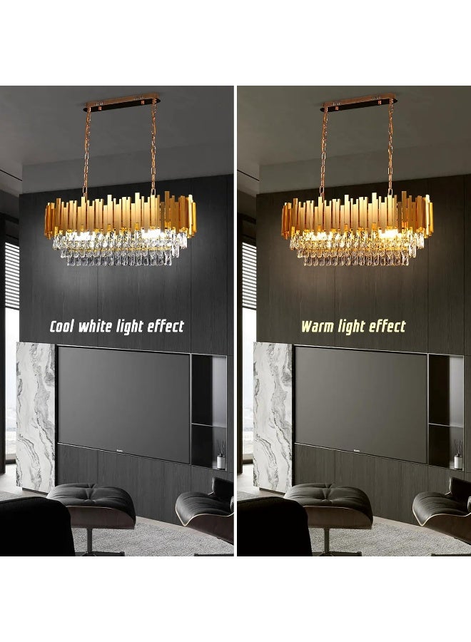Frixchur Frixchur Modern Crystal Chandeliers 32'' Gold Flush Mount Ceiling Light 3-Tier Crystal Chandeliers Oval Crystal Pendant Light Modern Chandeliers For Dining Room Kitchen Island Living Room  - Image 4
