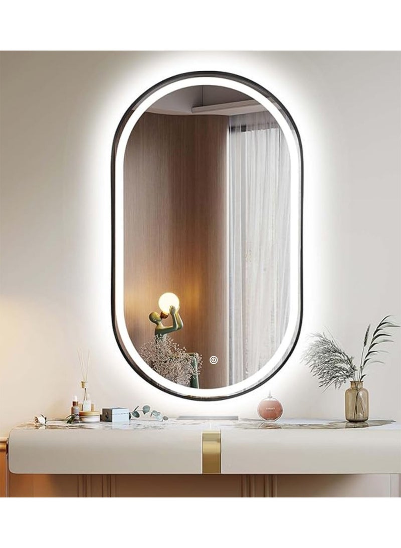 DANIM Oval Smart LED Vanity  Mirror Dimmable Wall Mounted Vanity Mirror with Metal Frame Waterproof Smart Mirror Memory Function Horizontal or Vertical Black 50*80 - Image 1