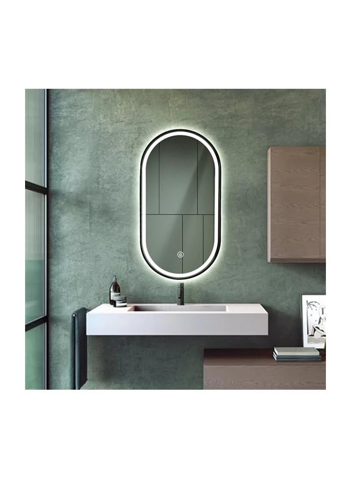 DANIM Oval Smart LED Vanity  Mirror Dimmable Wall Mounted Vanity Mirror with Metal Frame Waterproof Smart Mirror Memory Function Horizontal or Vertical Black 50*80 - Image 4