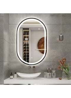 DANIM Oval Smart LED Vanity  Mirror Dimmable Wall Mounted Vanity Mirror with Metal Frame Waterproof Smart Mirror Memory Function Horizontal or Vertical Black 50*80  - Image 3