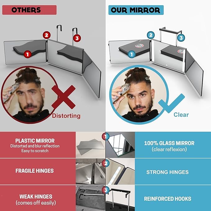 Waqif مرآة ثلاثية قابلة للطي للسفر من واقف لتصفيف الشعر مع ارتفاع قابل للتعديل - Image 2
