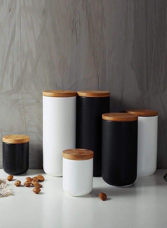 Simcat Ceramic Food Storage Jar Canister Modern Design Food Canisters with Airtight Seal Bamboo Lid, Loose Tea Coffee Spice Nuts Snacks Storage Jar Canister (Black 7.03oz/200ml) - Image 4