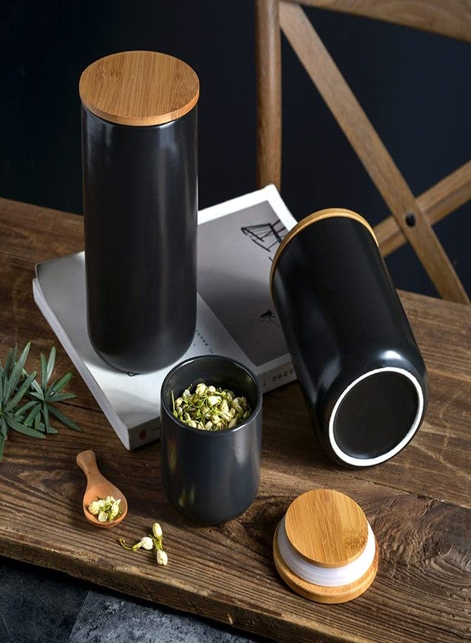 Simcat Ceramic Food Storage Jar Canister Modern Design Food Canisters with Airtight Seal Bamboo Lid, Loose Tea Coffee Spice Nuts Snacks Storage Jar Canister (Black 7.03oz/200ml) - Image 3
