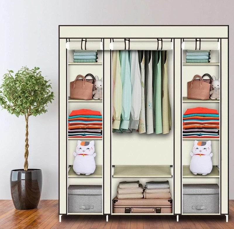 AsolBD Portable Wardrobe ( ) for clothing Storage Organizer with Non-Woven Fabric Clothes Closet, Extra Strong and Durable, Quick and Easy to Assemble ABD2010 (Beige) - Image 2