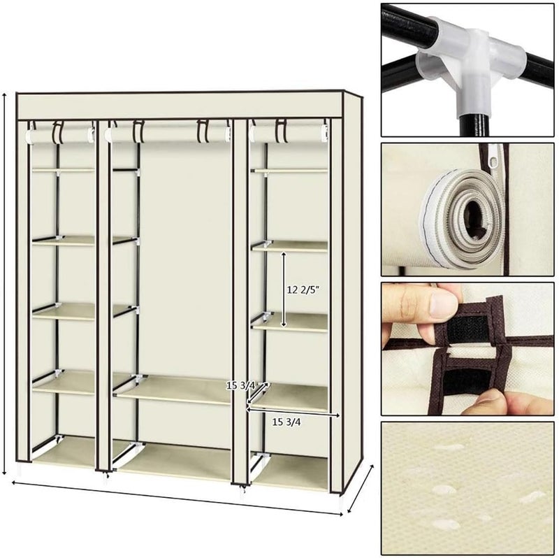 AsolBD Portable Wardrobe ( ) for clothing Storage Organizer with Non-Woven Fabric Clothes Closet, Extra Strong and Durable, Quick and Easy to Assemble ABD2010 (Beige) - Image 3