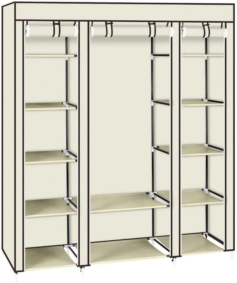 AsolBD Portable Wardrobe ( ) for clothing Storage Organizer with Non-Woven Fabric Clothes Closet, Extra Strong and Durable, Quick and Easy to Assemble ABD2010 (Beige) - Image 1