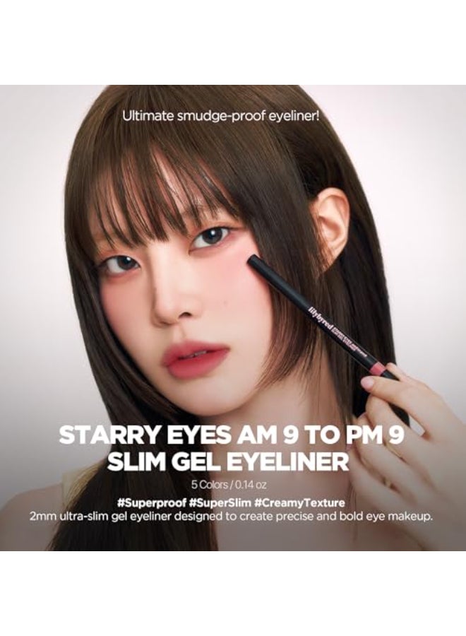 lilybyred Starry Eyes Am9 to Pm9 Slim Gel Eyeliner Korean UltraSlim 2mm Gel Eyeliner Intense Color Payoff Creamy Formula Easy Blending SmudgeProof LongLasting 0004 oz 01 Matt Black - Image 4