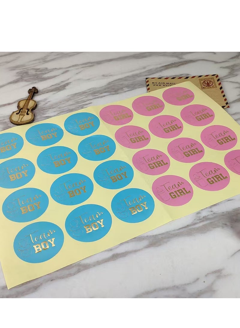 48Pieces Gold Watercolor Gender Reveal Stickers 1.57 Inches Gold Glitter Team Boy Team Girl Labels Pink and Blue Stickers for Gender Reveal Parties, Baby Showers, Party Invitations - Image 4