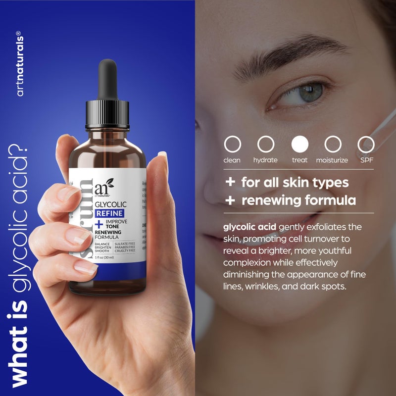 artnaturals Glycolic Serum - Face Serum - Vitamin C and Aloe Vera - Exfoliates and Minimizes Pores, Reduce Acne, Breakouts, and Appearance of Aging and Scars -1 oz. - Image 2