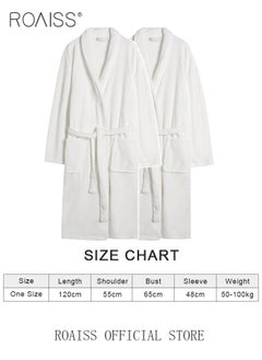 roaiss 2-Piece Coral Velvet Bathrobe for Men and Women Long Increase Absorbent Pajamas Robe Pure White Soft Plus Size Bathrobes with Pockets for Household Hotel  - Image 4