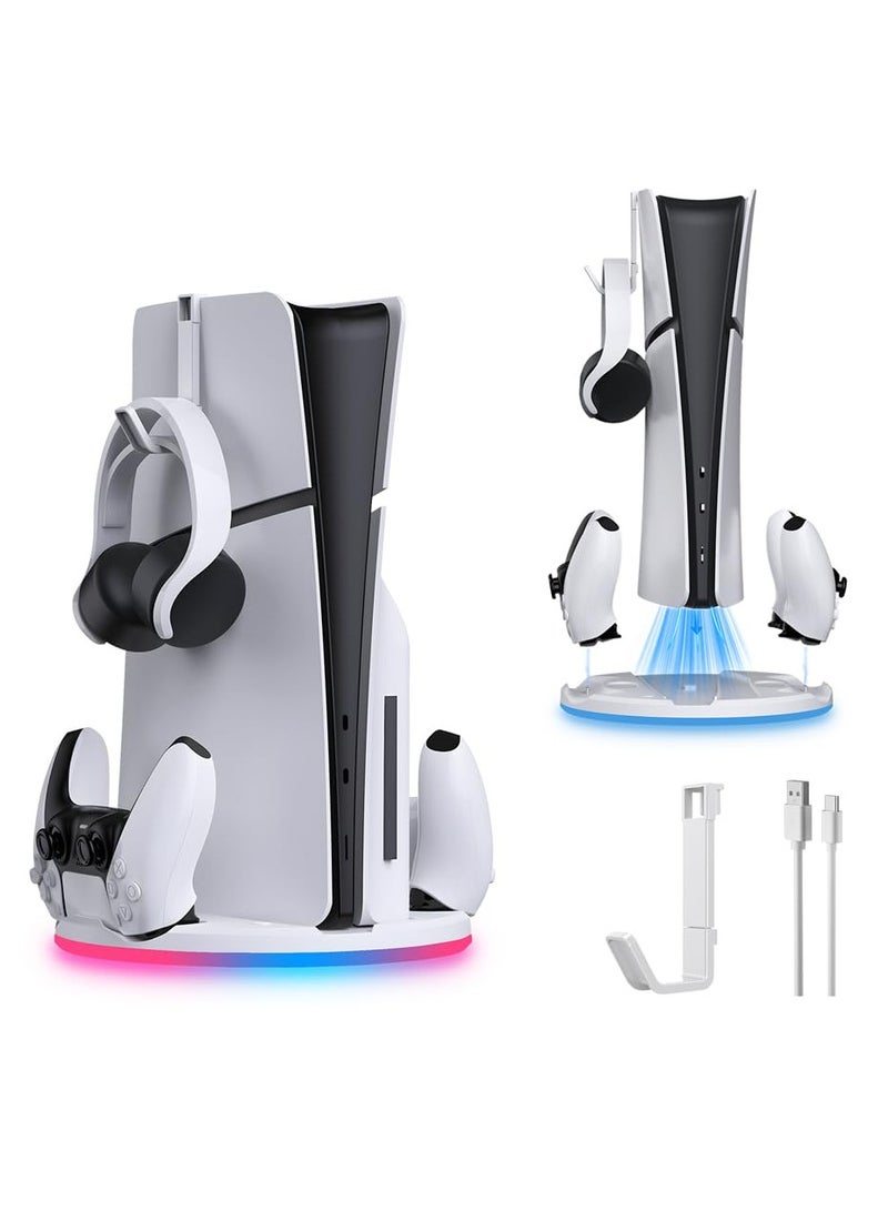 Vertical Stand for PS5 Slim Console Optical/Digital Dual Charger Charging Station for PS5 Controller Playstation5 Slim Gamepad Charger with Headphone Stand - Image 1