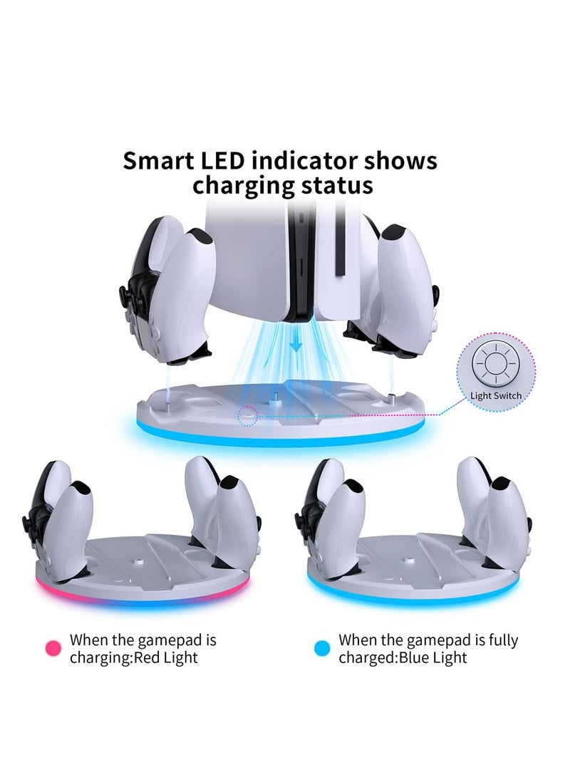 Vertical Stand for PS5 Slim Console Optical/Digital Dual Charger Charging Station for PS5 Controller Playstation5 Slim Gamepad Charger with Headphone Stand - Image 3