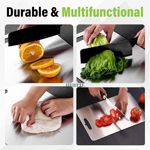 Maru Stainless Steel Chopping Board for Kitchen - 36 x 25 cm, Non-Slip, Rust-Proof, Round Edges | Durable, Hygienic Cutting Board for Vegetables & Fruits | Modern and Easy-to-Use Design (36 x 25 cm) - Image 4