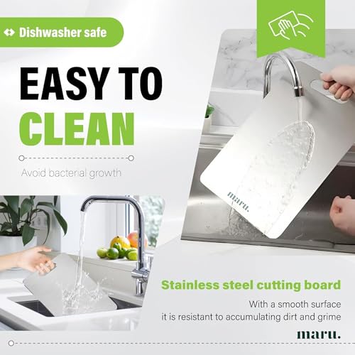 Maru Stainless Steel Chopping Board for Kitchen - 36 x 25 cm, Non-Slip, Rust-Proof, Round Edges | Durable, Hygienic Cutting Board for Vegetables & Fruits | Modern and Easy-to-Use Design (36 x 25 cm) - Image 2