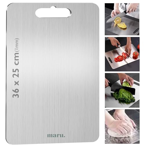 Maru Stainless Steel Chopping Board for Kitchen - 36 x 25 cm, Non-Slip, Rust-Proof, Round Edges | Durable, Hygienic Cutting Board for Vegetables & Fruits | Modern and Easy-to-Use Design (36 x 25 cm) - Image 1