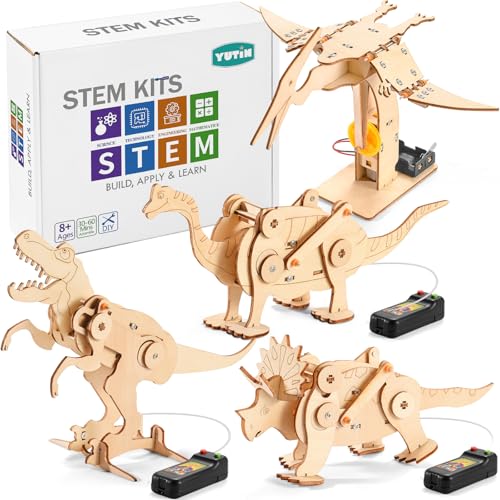 Yutin Dinosaur STEM Kits for Kids Ages 6-8-10-12, 4 in 1 Wood Building Toys for Boys Age 8-12, Build It Yourself Woodworking Kit, DIY 3D Wooden Puzzles Model Science Crafts for Kids, Stem Projects - Image 1