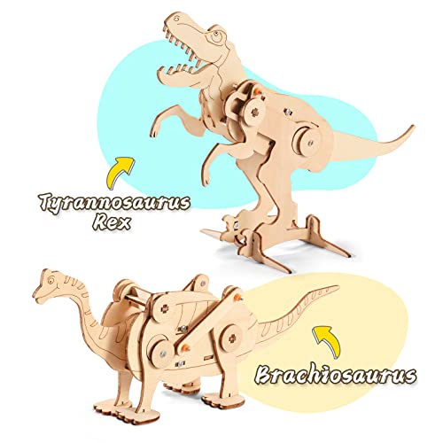 Yutin Dinosaur STEM Kits for Kids Ages 6-8-10-12, 4 in 1 Wood Building Toys for Boys Age 8-12, Build It Yourself Woodworking Kit, DIY 3D Wooden Puzzles Model Science Crafts for Kids, Stem Projects - Image 4